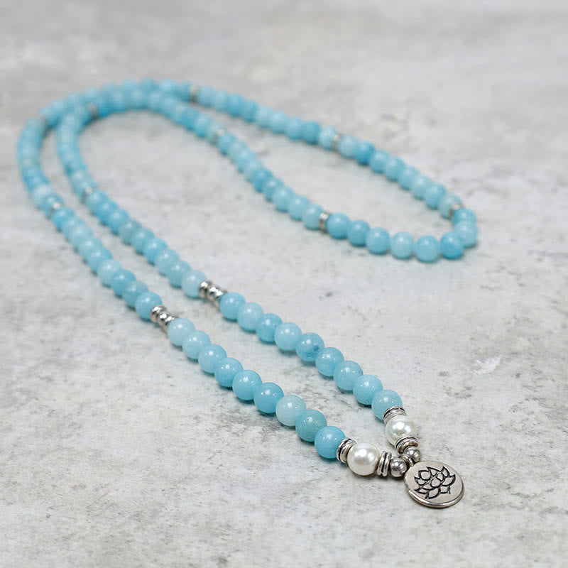 Braccialetto Mala di loto con pietra di amazzonite naturale Buddha Stones