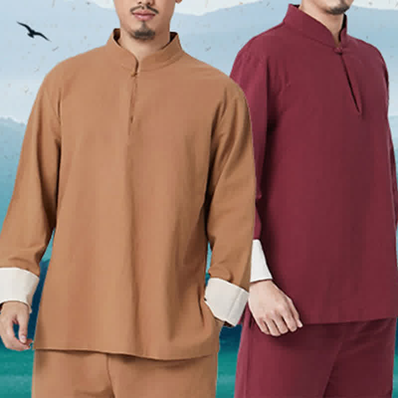 Buddha Stones Spirituale Zen Meditazione Yoga Preghiera Pratica Cotone Lino Abbigliamento Uomo Set