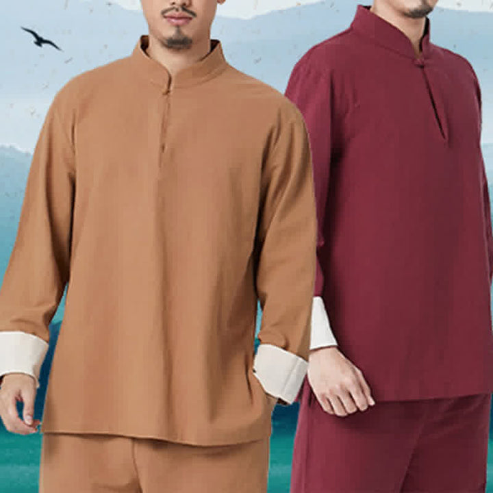 Buddha Stones Spirituale Zen Meditazione Yoga Preghiera Pratica Cotone Lino Abbigliamento Uomo Set
