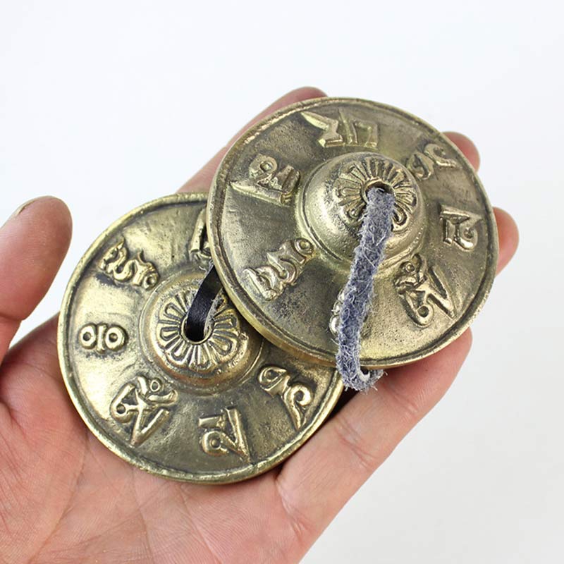 Buddha Stones Campana tibetana Tingsha Sei parole vere Drago Rame Bilancia Decorazione con borsa