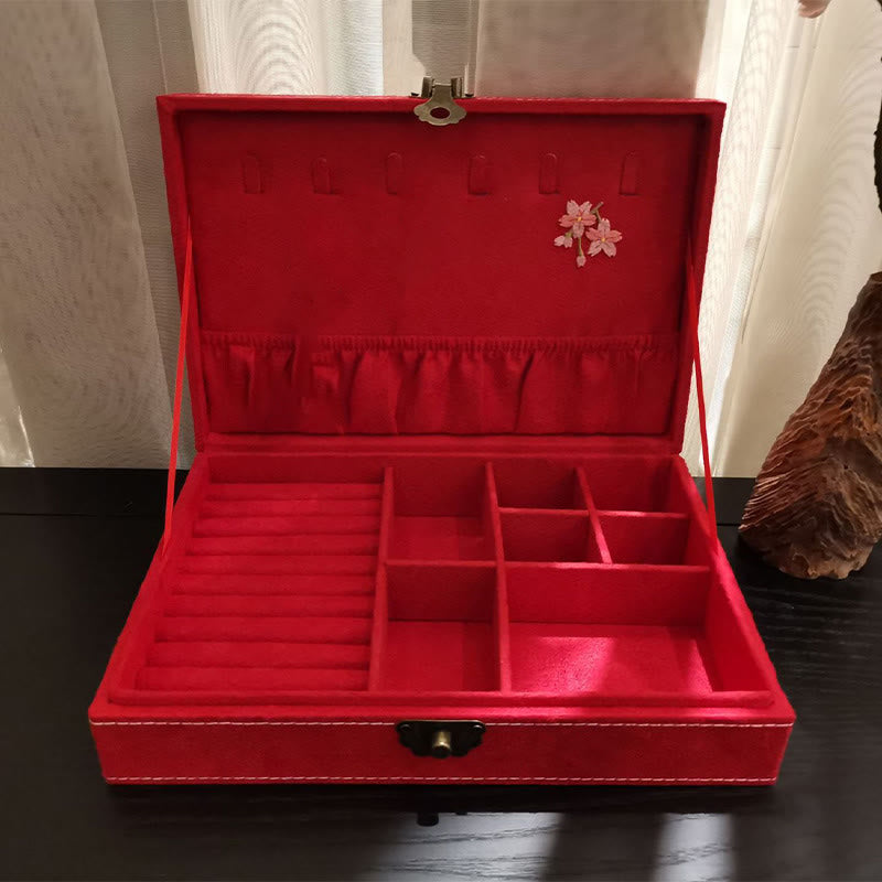 Buddha Stones Flowers Dragonfly Jewelry Box Organizer Scatola portaoggetti per gioielli a strato singolo Scatola di flanella