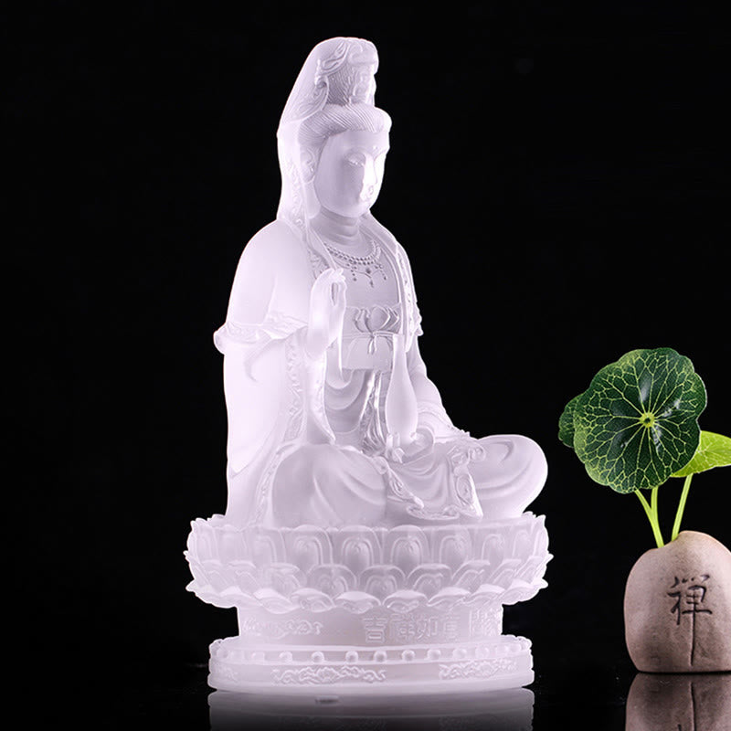 Buddha Stones Kwan Yin Avalokitesvara Figurina fatta a mano Liuli Cristallo Pezzo d'arte Statua della ricchezza Offerta per la casa Decorazione