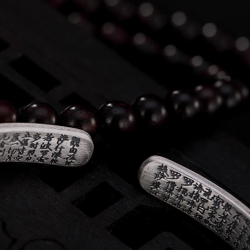 Buddha Stones 999 Sterling Silver Sei Vere Parole Cuore Sutra Protezione Bracciale Braccialetto