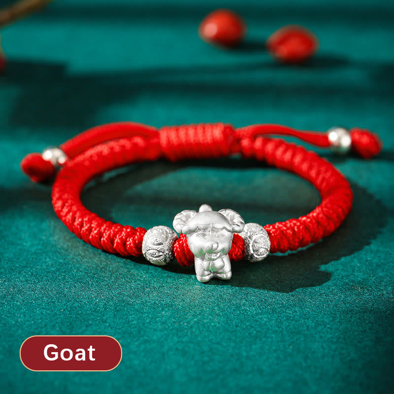 Braccialetto per bambini fatto a mano in corda rossa con Buddha Stones, in argento sterling 999, con zodiaco cinese
