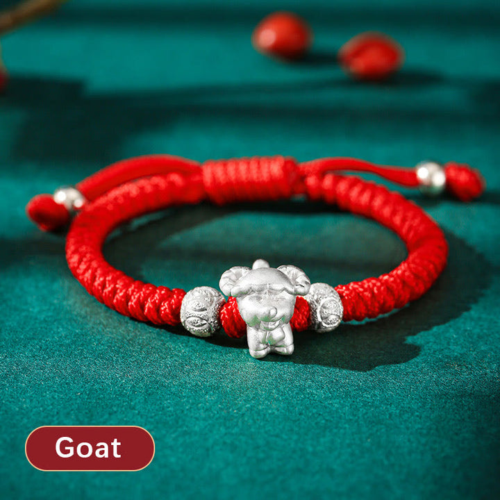 Braccialetto per bambini fatto a mano in corda rossa con Buddha Stones, in argento sterling 999, con zodiaco cinese