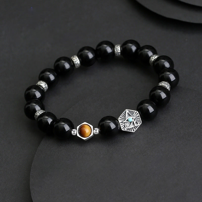 Braccialetto di purificazione Occhio di Tigre Occhio della Provvidenza in Argento Sterling 925 Buddha Stones