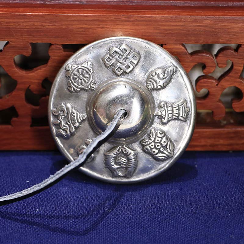 Buddha Stones Campana Tingsha Tibetana Sei Parole Vere Decorazione Guarigione Rame Bianco