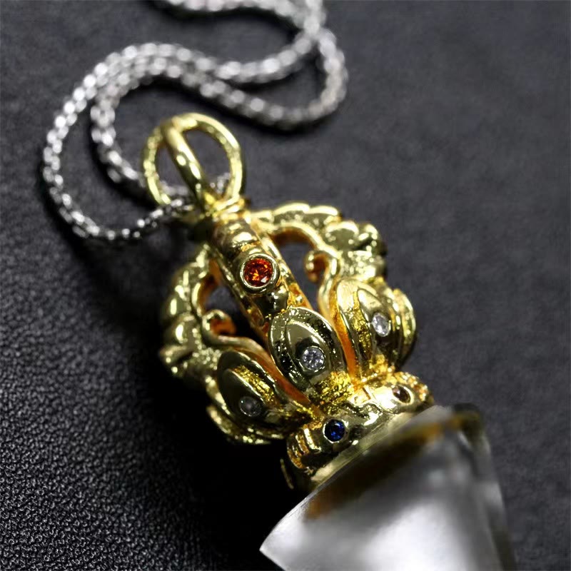 Buddha Stones Tibetano Dorje Vajra 4 punte Loto Liuli Cristallo Forza Collana Pendente