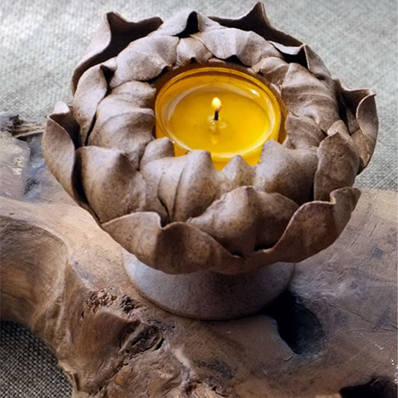 Portacandele in ceramica con fiore di Buddha Stones , bruciatore di incenso, decorazione per la casa