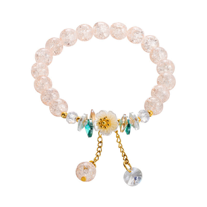 Braccialetto di perline di vetro con ciondolo a forma di fiore con design semplice Buddha Stones