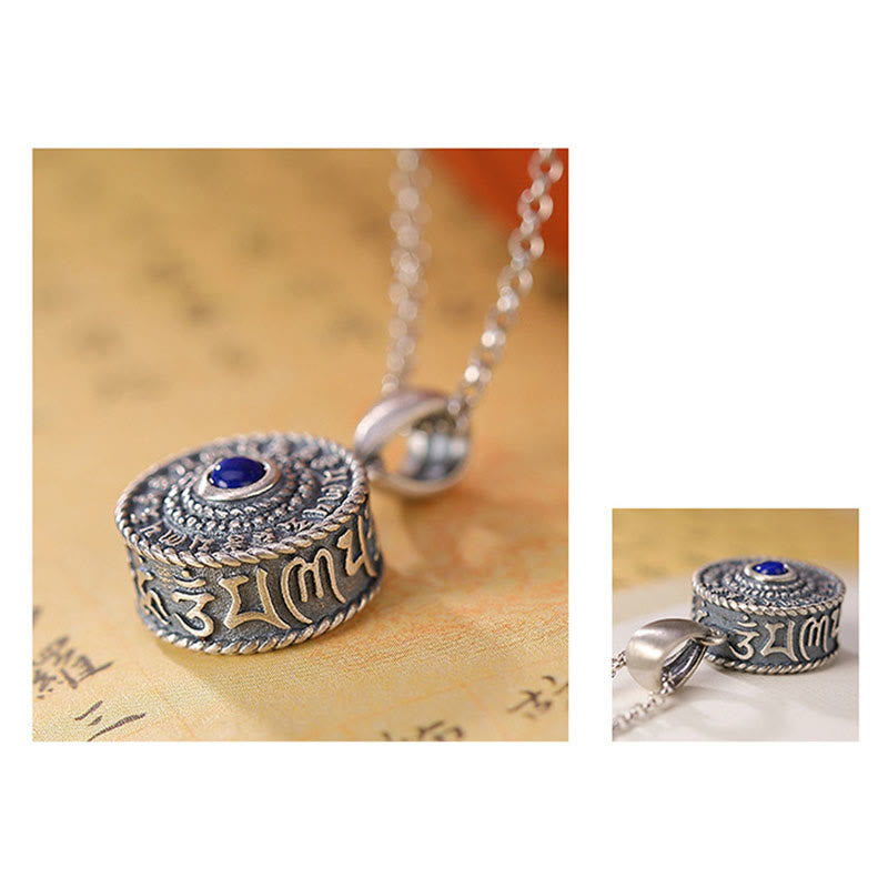 Buddha Stones 925 Sterling Silver Om Mani Padme Hum Lazurite Amore Pace Collana Pendente - image 7