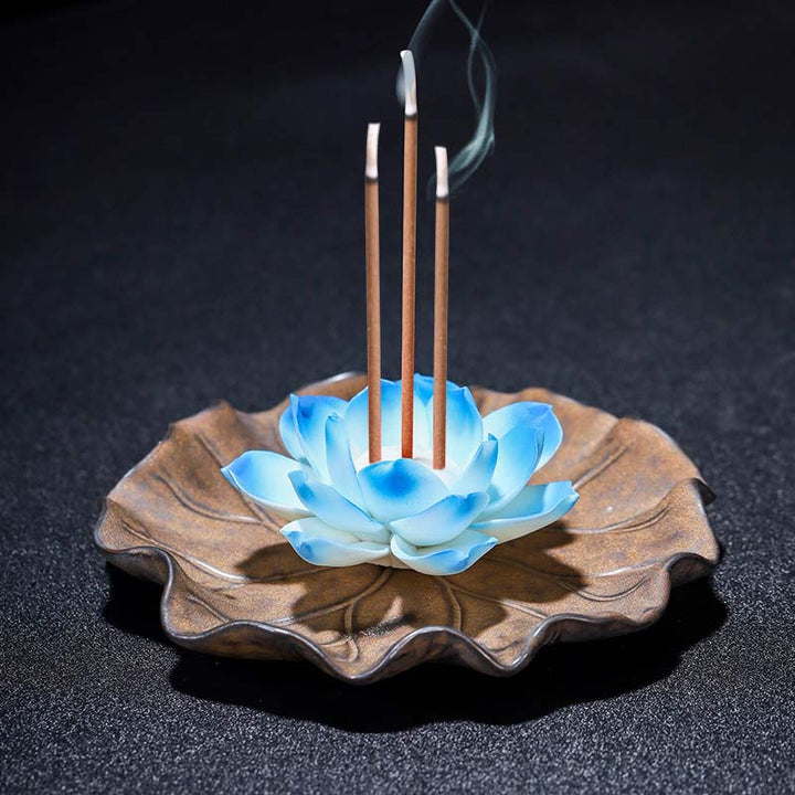 Buddha Stones, bruciatore di incenso tibetano con benedizione del loto, decorazione