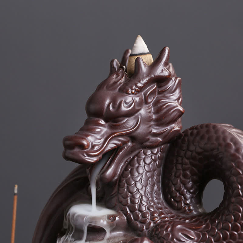 Decorazione bruciatore di incenso in ceramica con motivo a drago