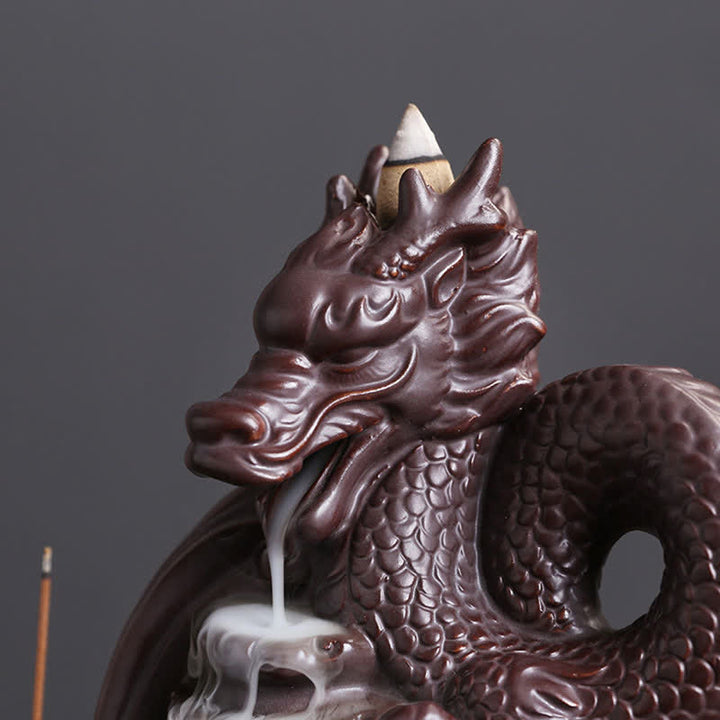 Decorazione bruciatore di incenso in ceramica con motivo a drago