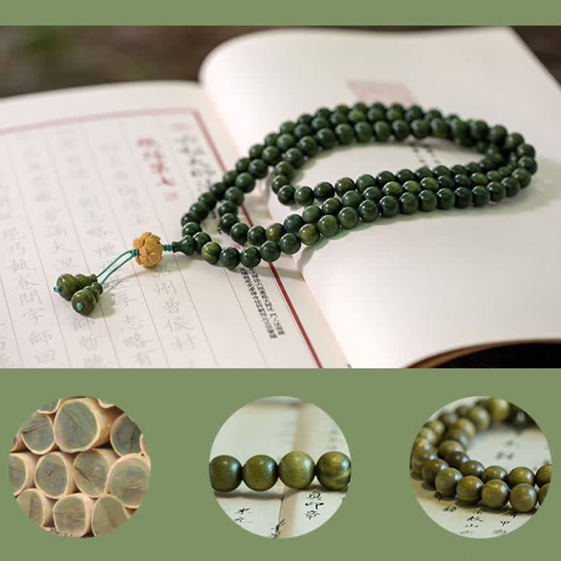 Braccialetto positivo Buddha Stones 108 Mala Beads Sandalo verde Bosso Lotus