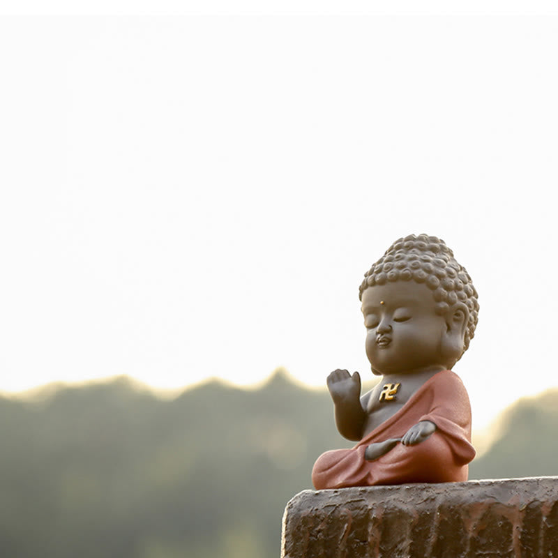 Buddha Stones Piccolo Buddha Serenity Argilla Viola Decorazione della scrivania di casa