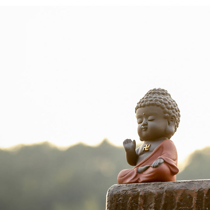 Buddha Stones Piccolo Buddha Serenity Argilla Viola Decorazione della scrivania di casa