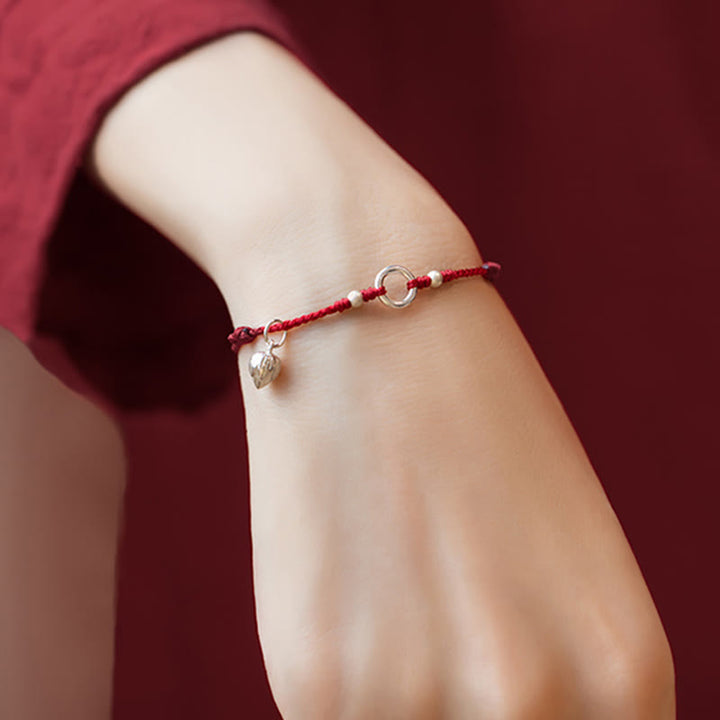 Braccialetto in corda rossa con fibbia in argento sterling 925 Buddha Stones Lucky Fortune Peace Joy Lotus Peace