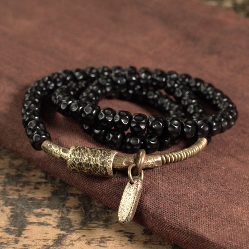 Bracciale triplo giro in ottone e rame con guscio di cocco retrò Buddha Stones - image 1