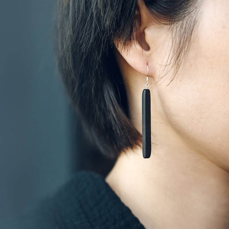 Orecchini pendenti Buddha Stones 925 Sterling Silver Ebony Wood Texture Balance Peace Drop - image 5