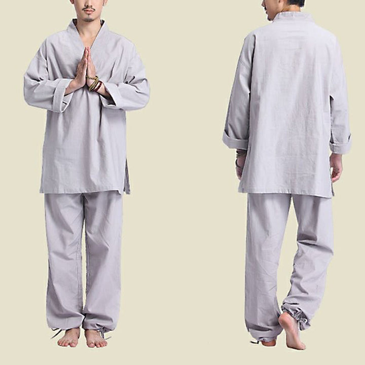 Set da uomo di abbigliamento yoga Buddha Stones a V, in cotone e lino, per meditazione e preghiera, spirituale e zen