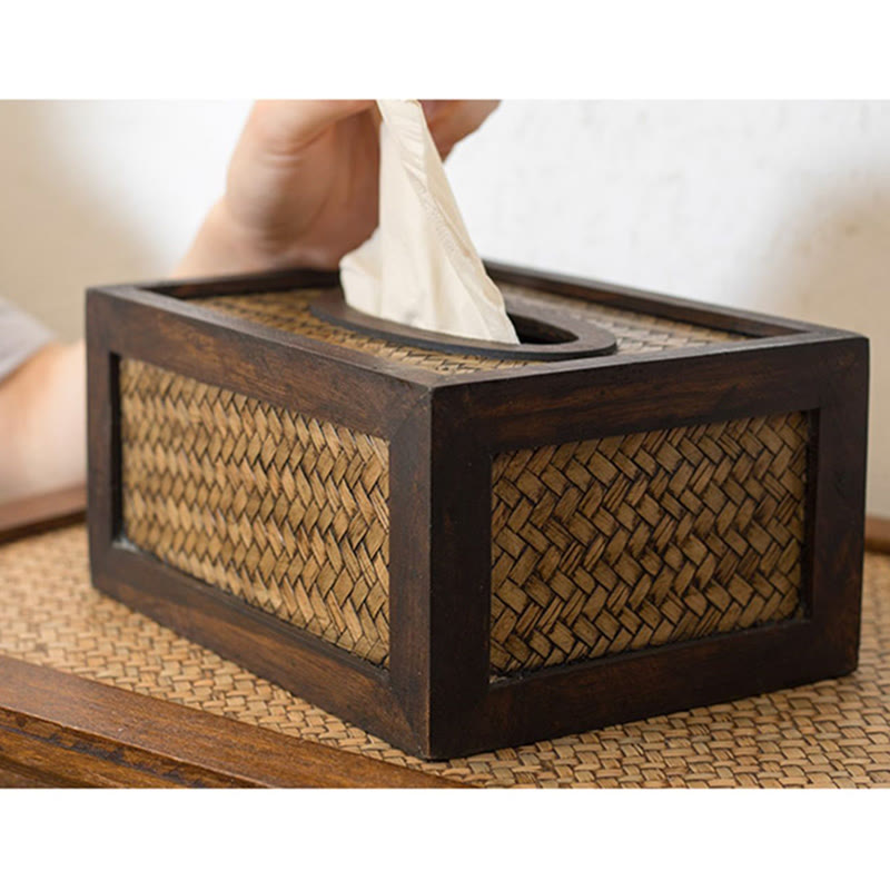 Scatola per fazzoletti in legno intrecciato di bambù fatta a mano Porta fazzoletti in legno Scatole per salviette Decorazione
