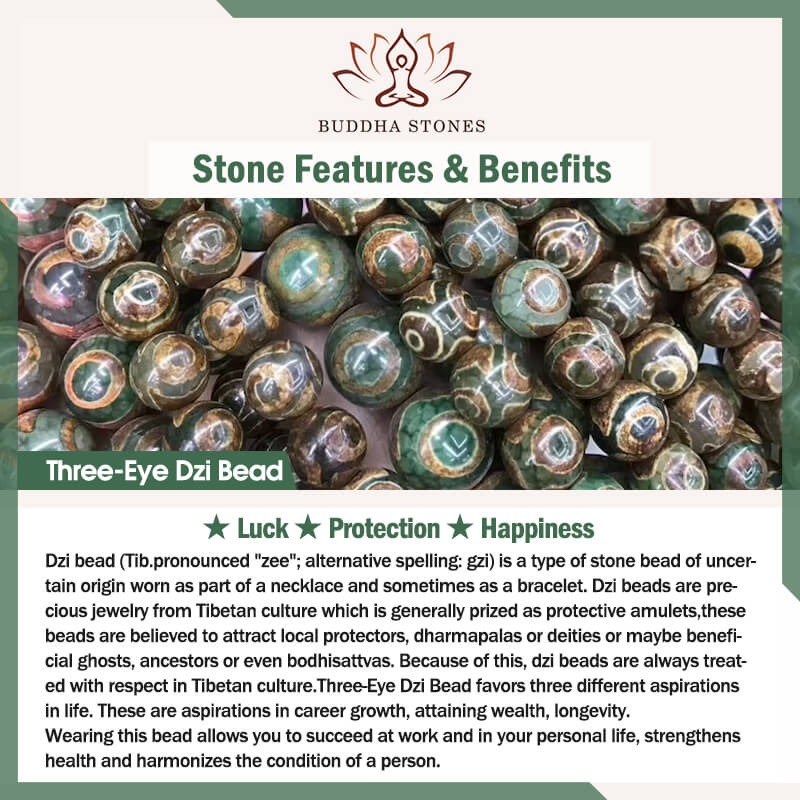 Braccialetto portafortuna in sardonice con perline Dzi a tre occhi Buddha Stones