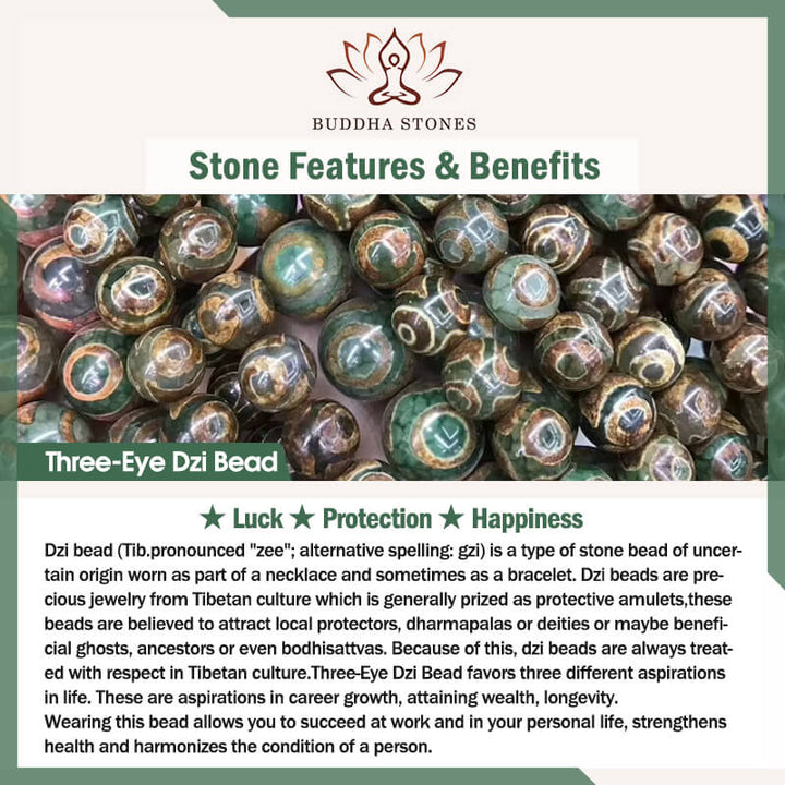 Braccialetto portafortuna in sardonice con perline Dzi a tre occhi Buddha Stones