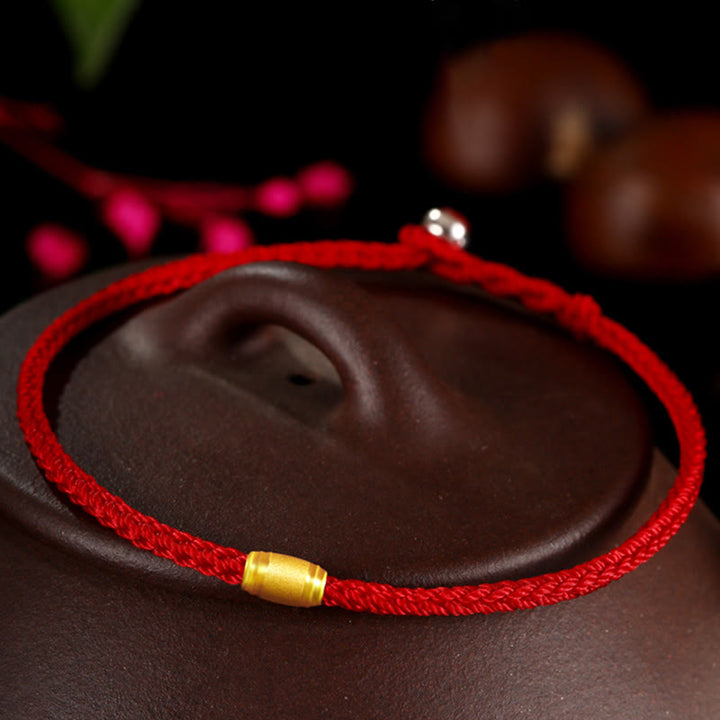 Braccialetto in corda rossa con nodo della pace a otto fili in oro 999 con Buddha Stones portafortuna