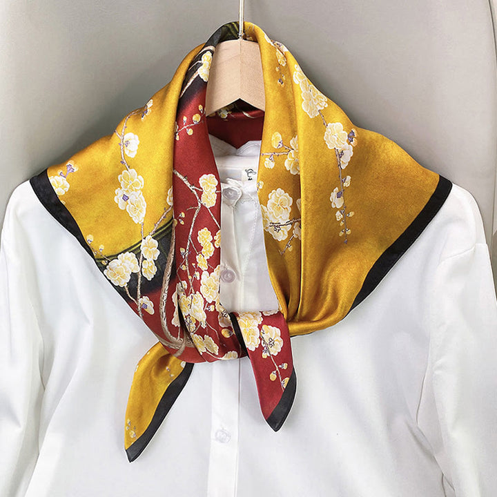 Sciarpa per capelli al collo in seta di gelso al 100%, motivo: Buddha Stones , scena pastorale, mongolfiera, fiori primaverili - image 27