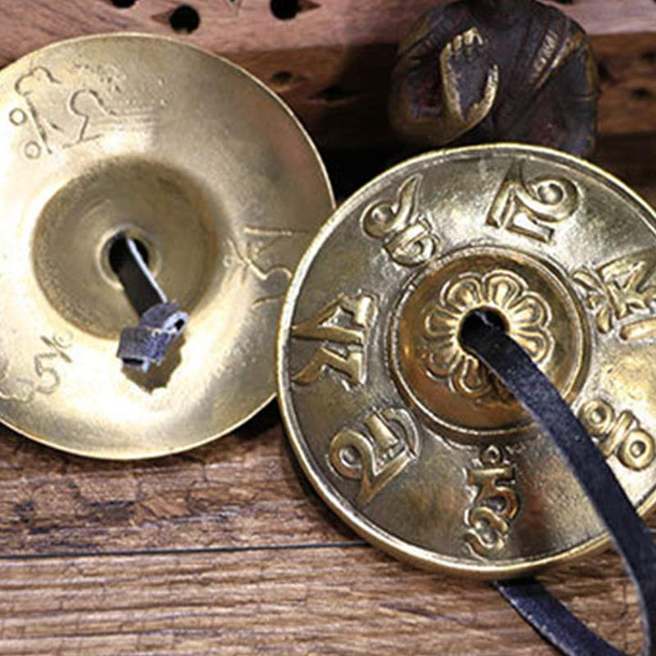 Buddha Stones Campana tibetana Tingsha Sei parole vere Drago Rame Bilancia Decorazione con borsa