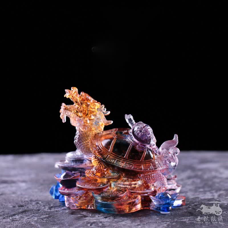 Buddha Stones Feng Shui Drago Tartaruga Monete Fatto a Mano Cristallo Liuli Fortuna Pezzo d'Arte Decorazione per Casa Ufficio