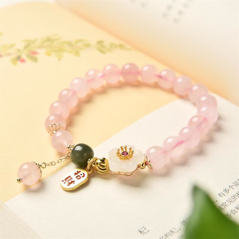 Braccialetto Buddha Stones Natural Pink Crystal Jade Flower Warm Love