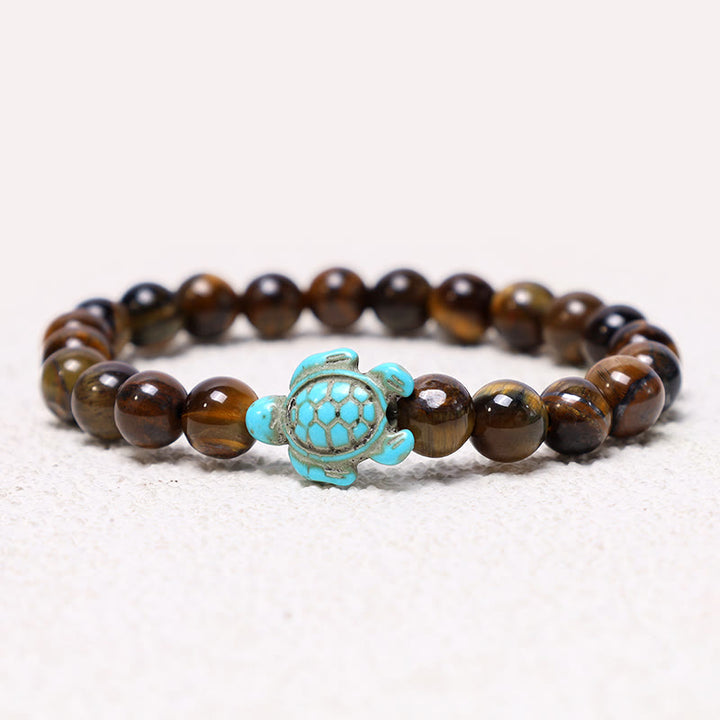 Braccialetto di benedizione con tartaruga marina in pietra naturale Buddha Stones Turchese