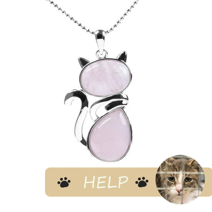 "Save A Cat" Collana con ciondolo amante dei gatti con motivo a gatto carino e protezione in cristallo naturale