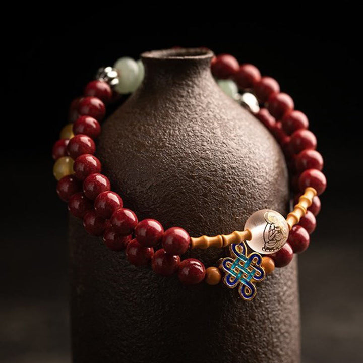 Buddha Stones Zodiaco cinese Buddha natale Agata rossa Piccola foglia Sandalo rosso Cinabro Amuleto Benedizione Bracciale a doppio giro