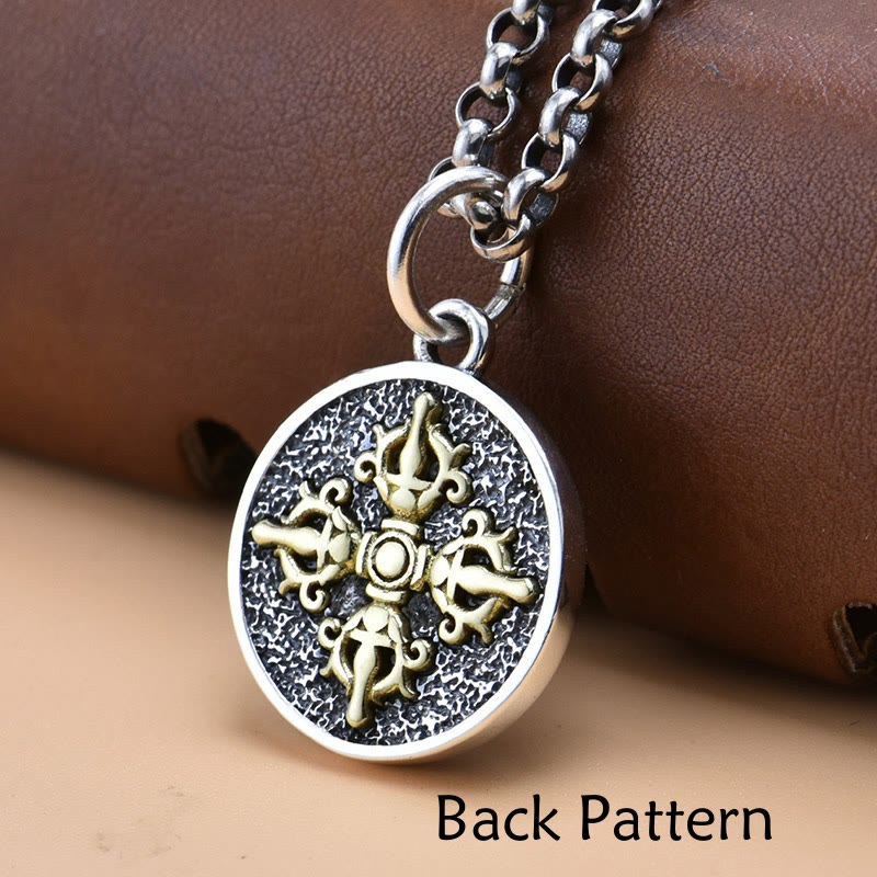 Buddha Stones 925 Sterling Silver Zakiram Dea della Ricchezza Dorje Vajra Collana Pendente Spirituale