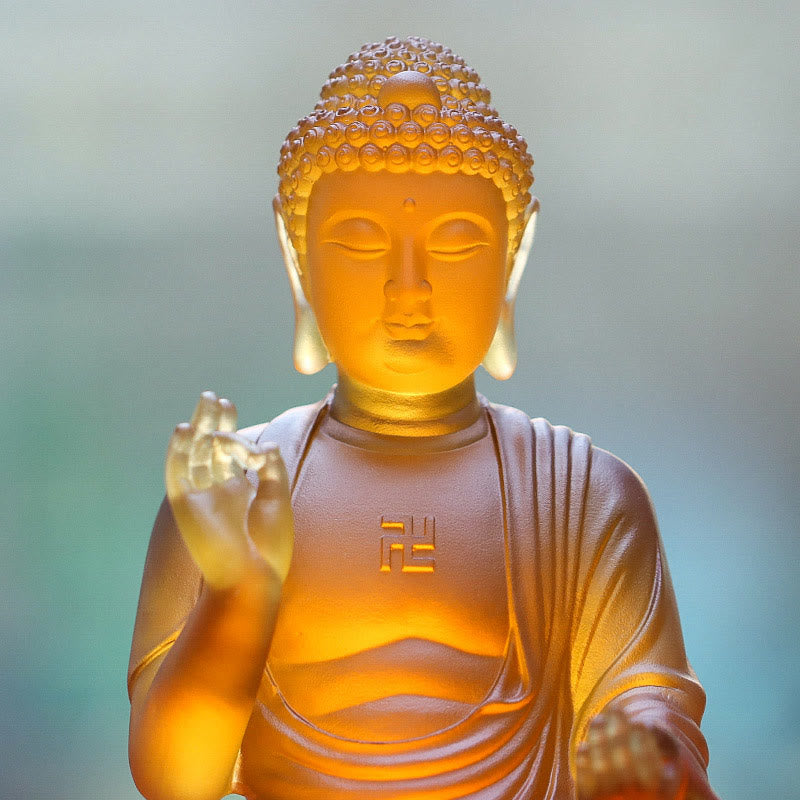 Buddha Stones fatte a mano Buddha Sakyamuni Liuli Cristallo Pezzo d'arte Statua della compassione Casa Ufficio Offerta Decorazione