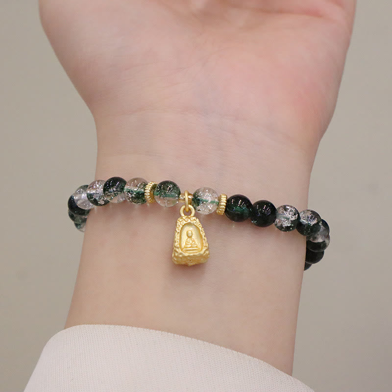 Braccialetto con ciondolo Buddha Stones naturale verde fantasma della fiducia in zucca