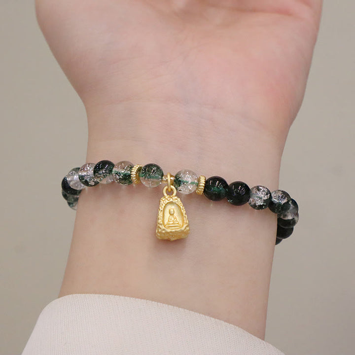 Braccialetto con ciondolo Buddha Stones naturale verde fantasma della fiducia in zucca