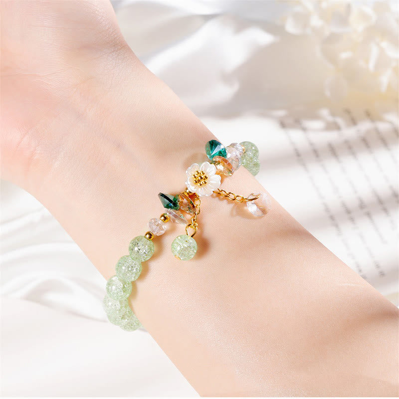 Braccialetto di perline di vetro con ciondolo a forma di fiore con design semplice Buddha Stones