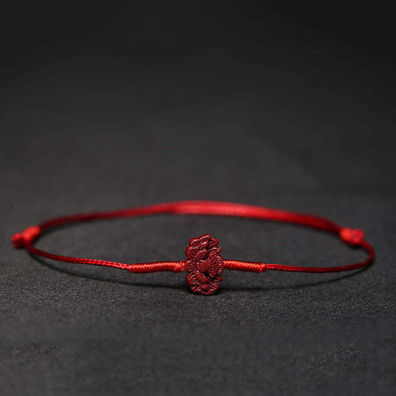 Braccialetto intrecciato con benedizione di Buddha Stones , fatto a mano, con fiore di prugna, quadrifoglio, PiXiu, loto, pesce koi, cinabro