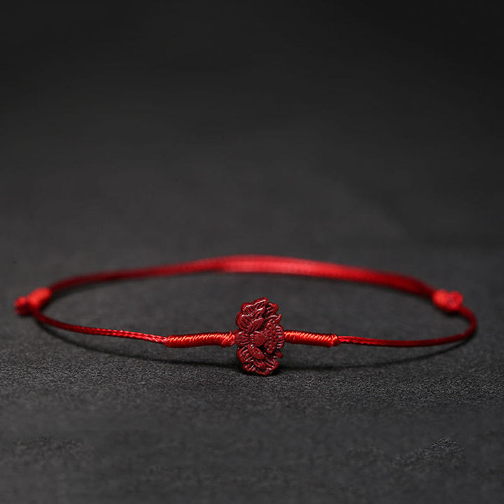 Braccialetto intrecciato con benedizione di Buddha Stones , fatto a mano, con fiore di prugna, quadrifoglio, PiXiu, loto, pesce koi, cinabro
