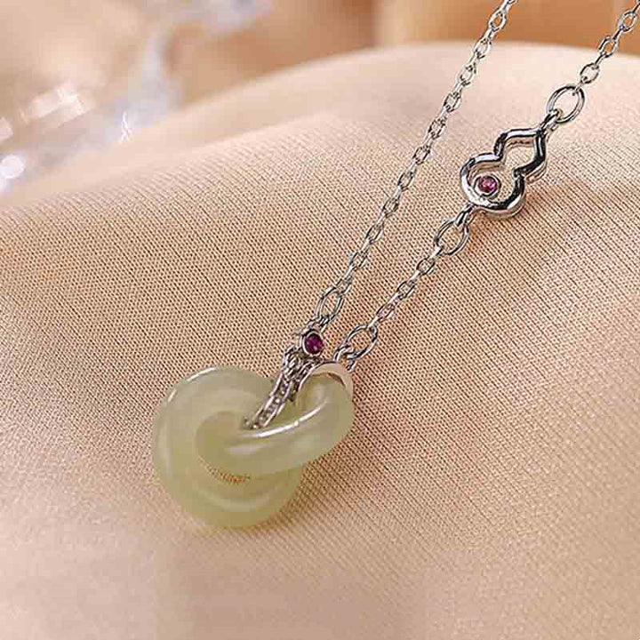 Collana con ciondolo a forma di catena con ciondolo rotondo in argento sterling 925 con Buddha Stones e giada fortunata e prospera