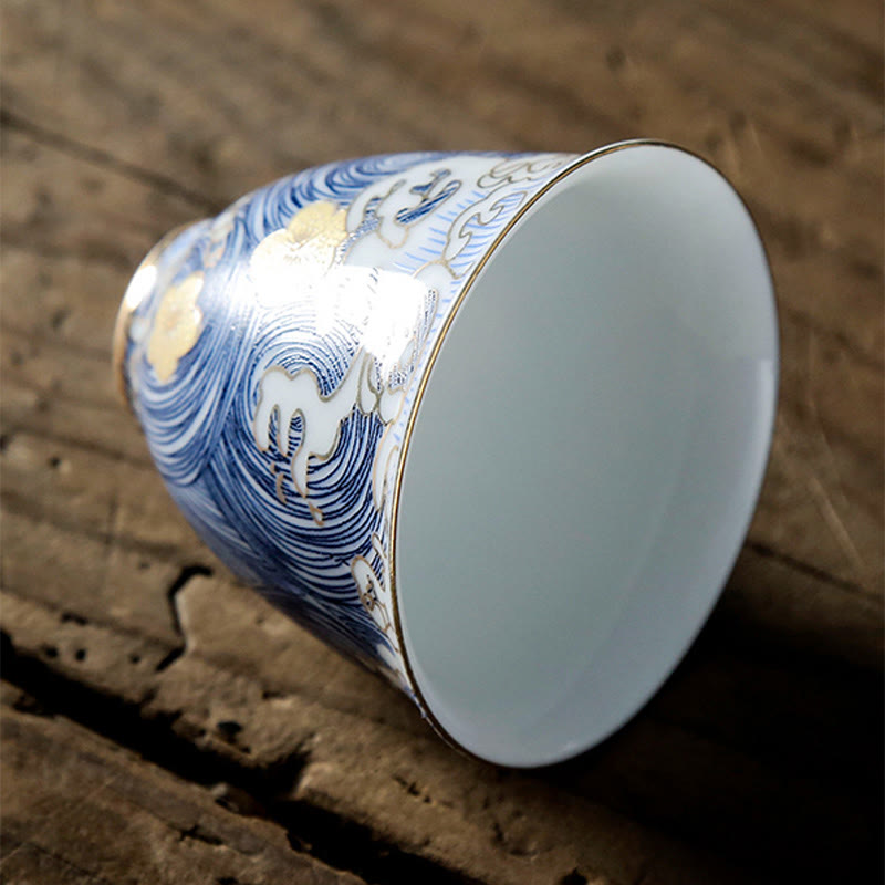 Tazze da tè in ceramica con onde del mare e dell'oceano vintage Buddha Stones