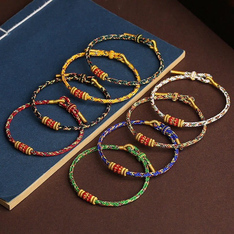 Braccialetto portafortuna intrecciato con nodo King Kong in corda colorata fatta a mano con Buddha Stones - image 1