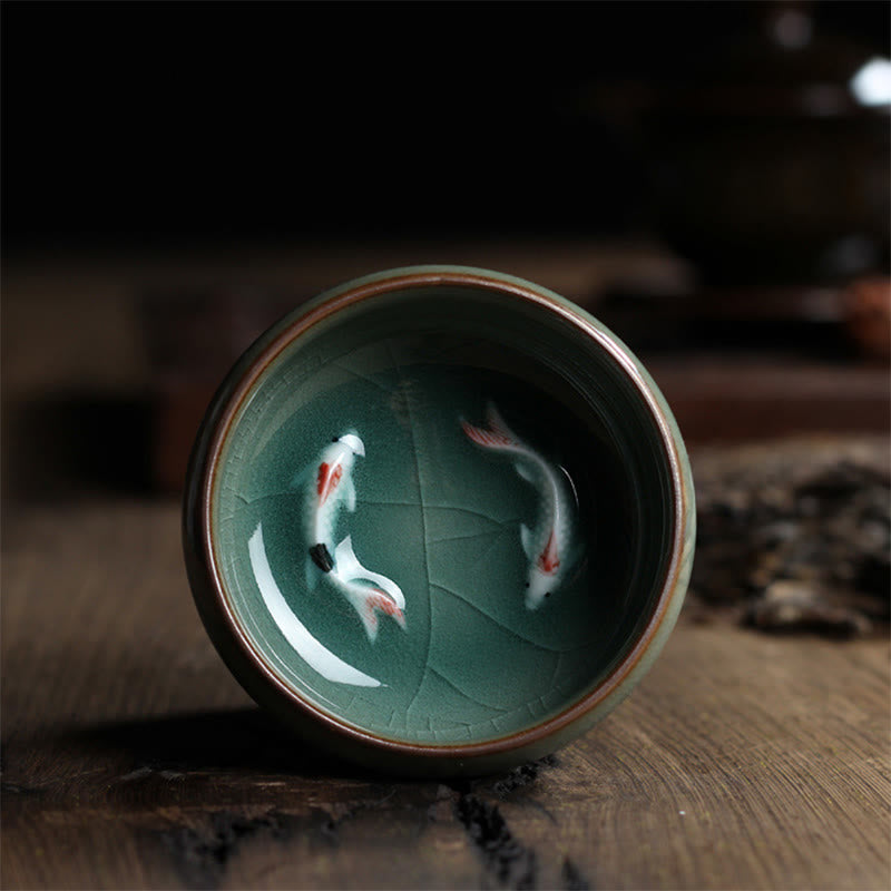Buddha Stones Koi Fish colorato Tazza da tè in ceramica Kung Fu Tazza da tè Ciotola - Pesce Koi doppio colorato 7,8 cm * 3,4 cm * 60 ml - image 0