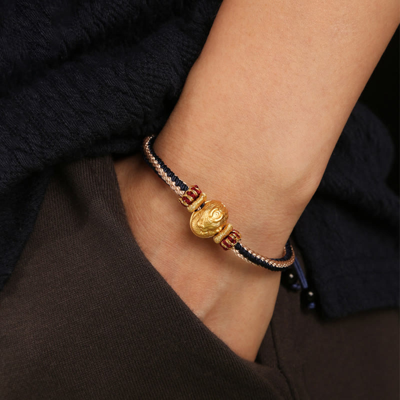 Braccialetto intrecciato fatto a mano in argento Buddha Stones 925 con drago bambino, fortuna e forza
