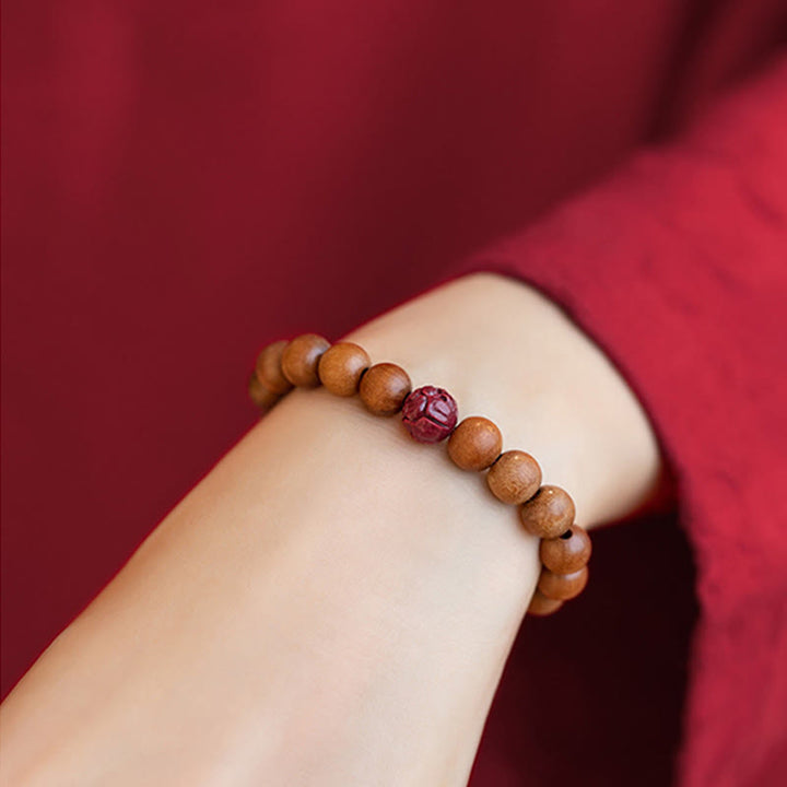 Braccialetto Buddha Stones Peach Wood Lotus Cinnabar Luck Wealth
