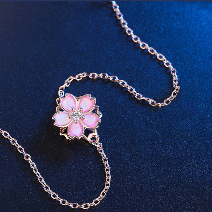 Bracciale a catena con benedizione in fiore di ciliegio in argento sterling 925 Buddha Stones, anello girevole